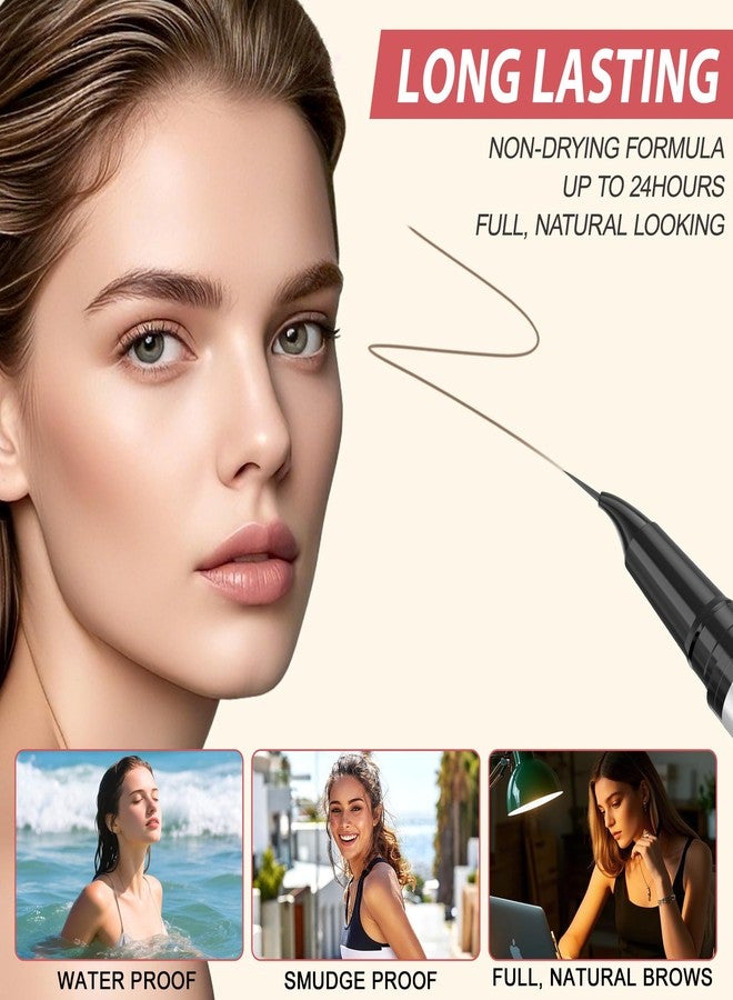 LAVONE Hair-Like Eyebrow Pen Makeup kit, Eyebrow Pencils for Women with Waterproof Microblading Eyebrow Pencil, Eyebrow Pomade, Eyeliner and Eyebrow Brush, Create Full, Natural Brows, Dark Brown - Image 4